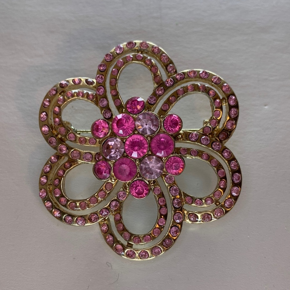 Vintage Pink Rhinestone flower Brooch